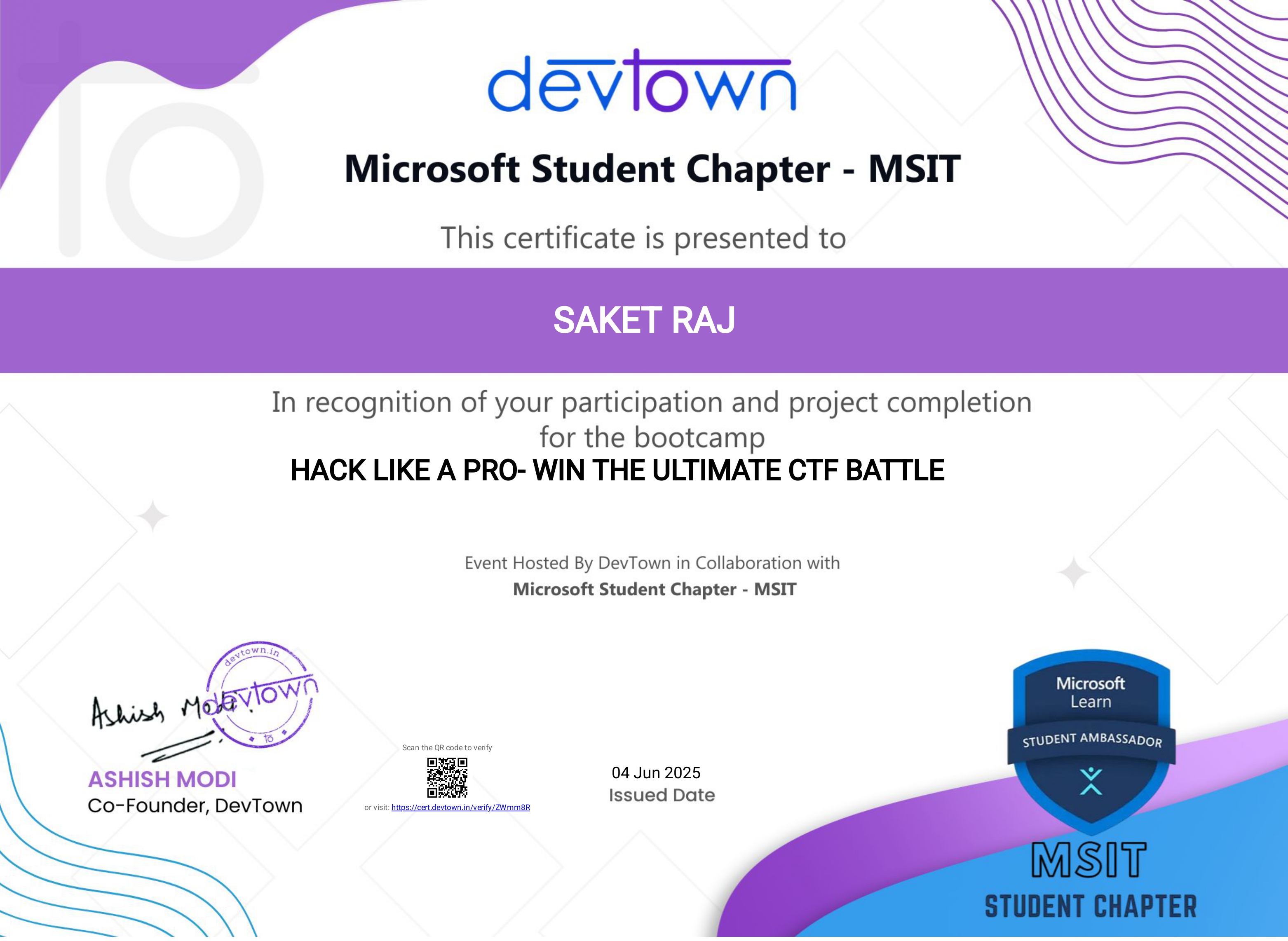 DevTown Certificate Completion project